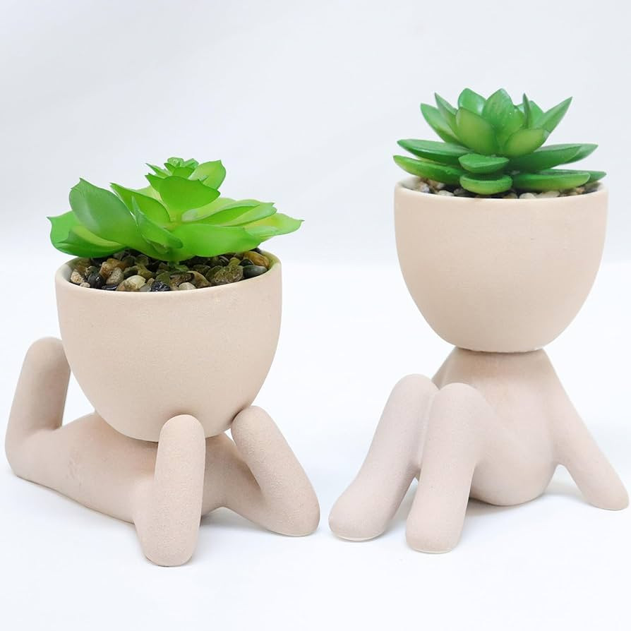 Zerzsy 2PCS Cute Artificial Succulent Plants with Creative Human Shaped Pots, Desk Decoration Art... | Amazon (US)