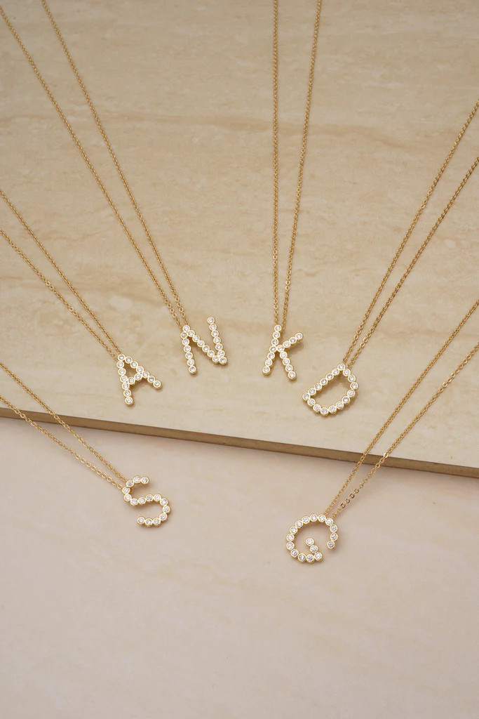 Simple Crystal Initial 18k Gold Plated Necklace | Ettika