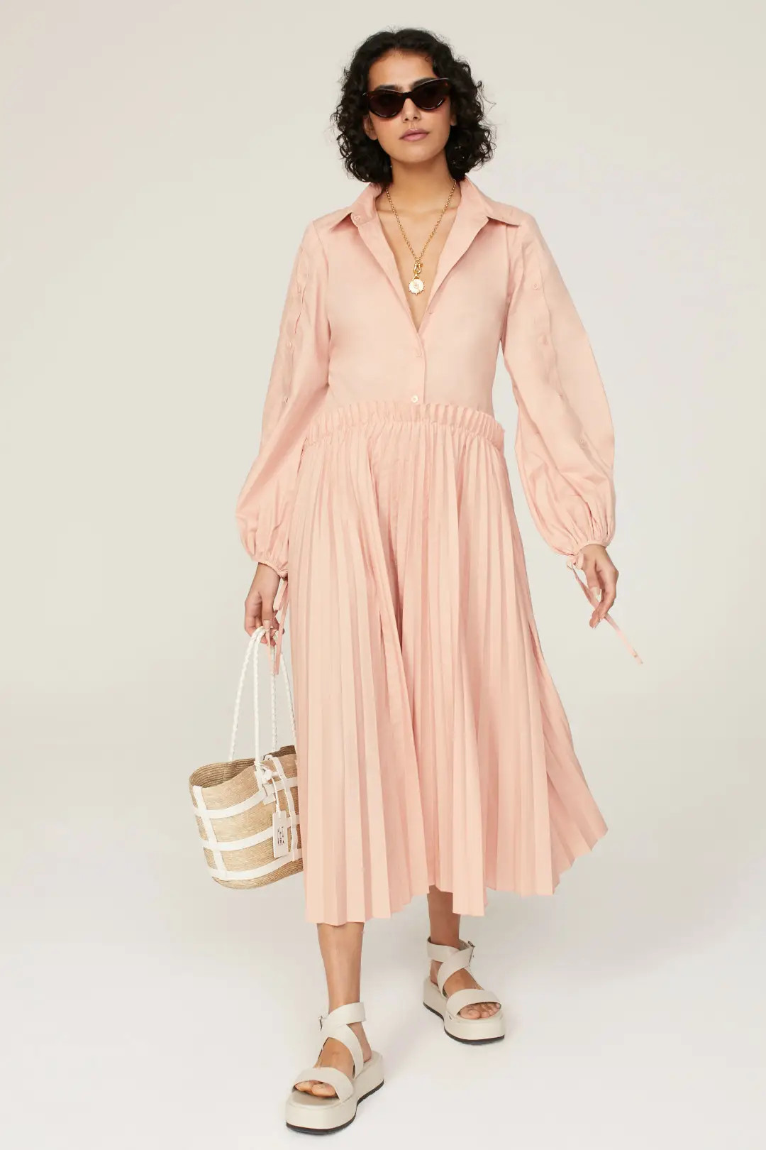 Pink Pleated Shirt Dress | Rent the Runway