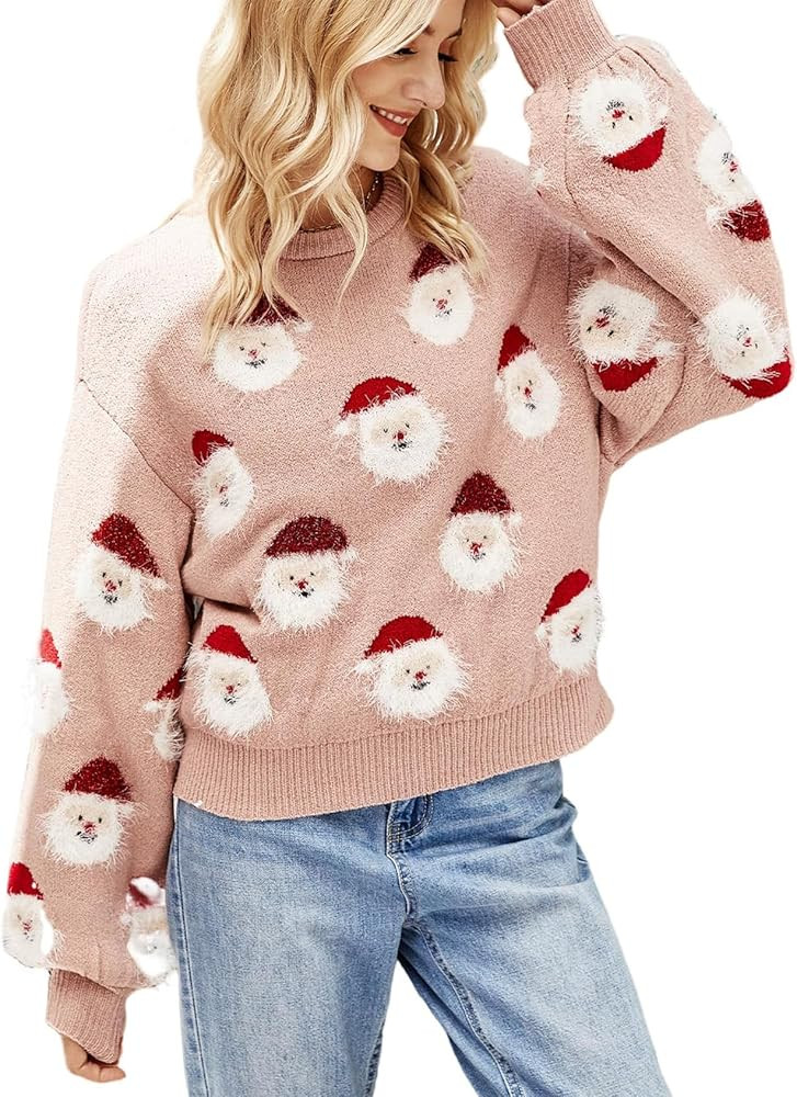 Gihuo Women's Ugly Christmas Sweater Cute Santa Funny Xmas Holiday Knitted Pullover Crewneck Swea... | Amazon (US)