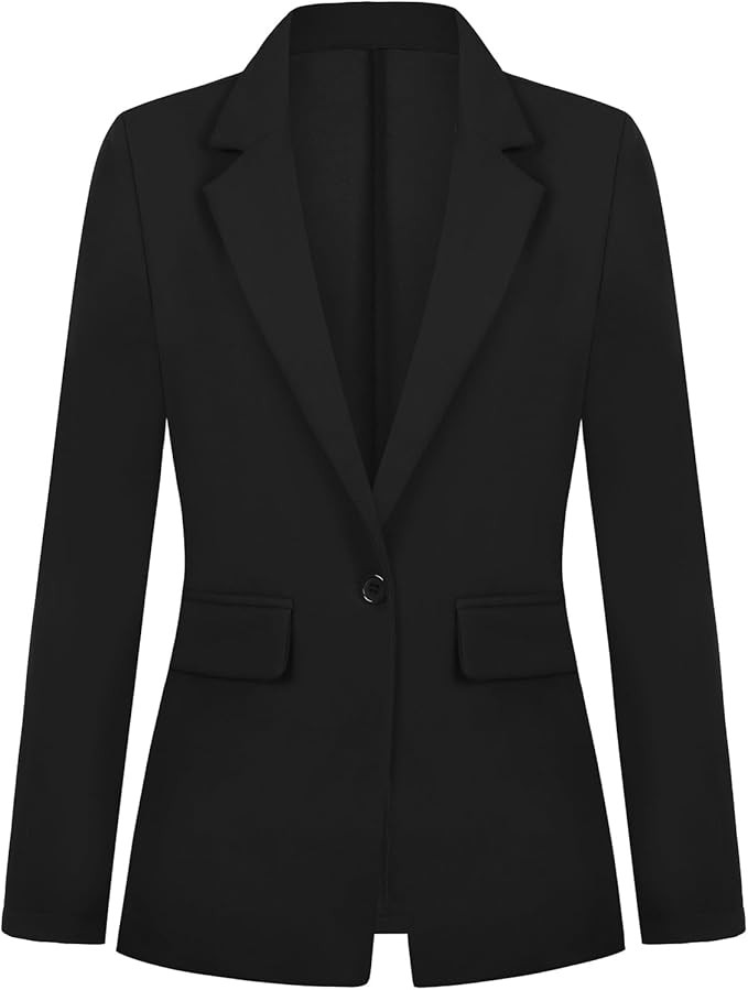 Womens Blazer One Button Jacket Suits Notched Lapel Casual Work Office Long Sleeve Blazer with Po... | Amazon (US)