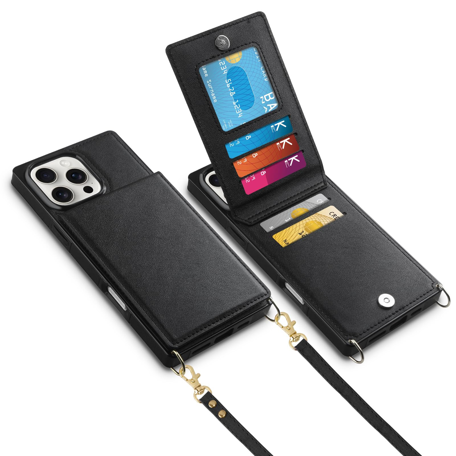 Vofolen for iPhone 16 Pro Max Case with Card Holder Crossbody Lanyard Strap Leather Wallet Case w... | Amazon (US)