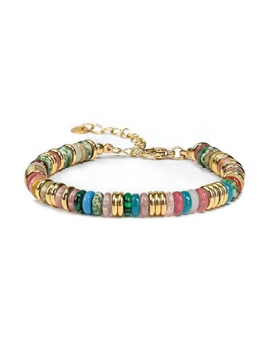SNGIA Colorful 18K Gold Plated Bracelets for Women, Stack Bangle Beaded Stone Jewelry Accessories Set for Woman, Trendy Fashion Jewelry Gifts (Candy) | Amazon (US)