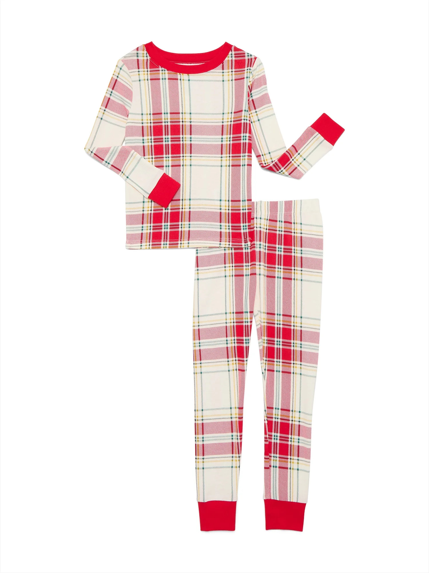 Wonder Nation Girls Cotton Long Sleeve Top and Pants Tight Fit Sleep Set, 2-Piece, Sizes 4-10 | Walmart (US)