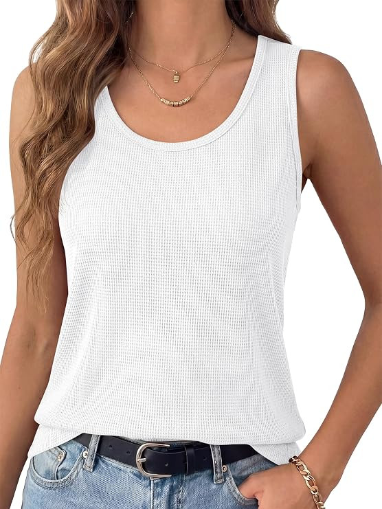 ANRABESS Tank Tops for Women Waffle Knit Scoop Neck Flowy Casual Sleeveless Shirts 2026 Summer Cl... | Amazon (US)