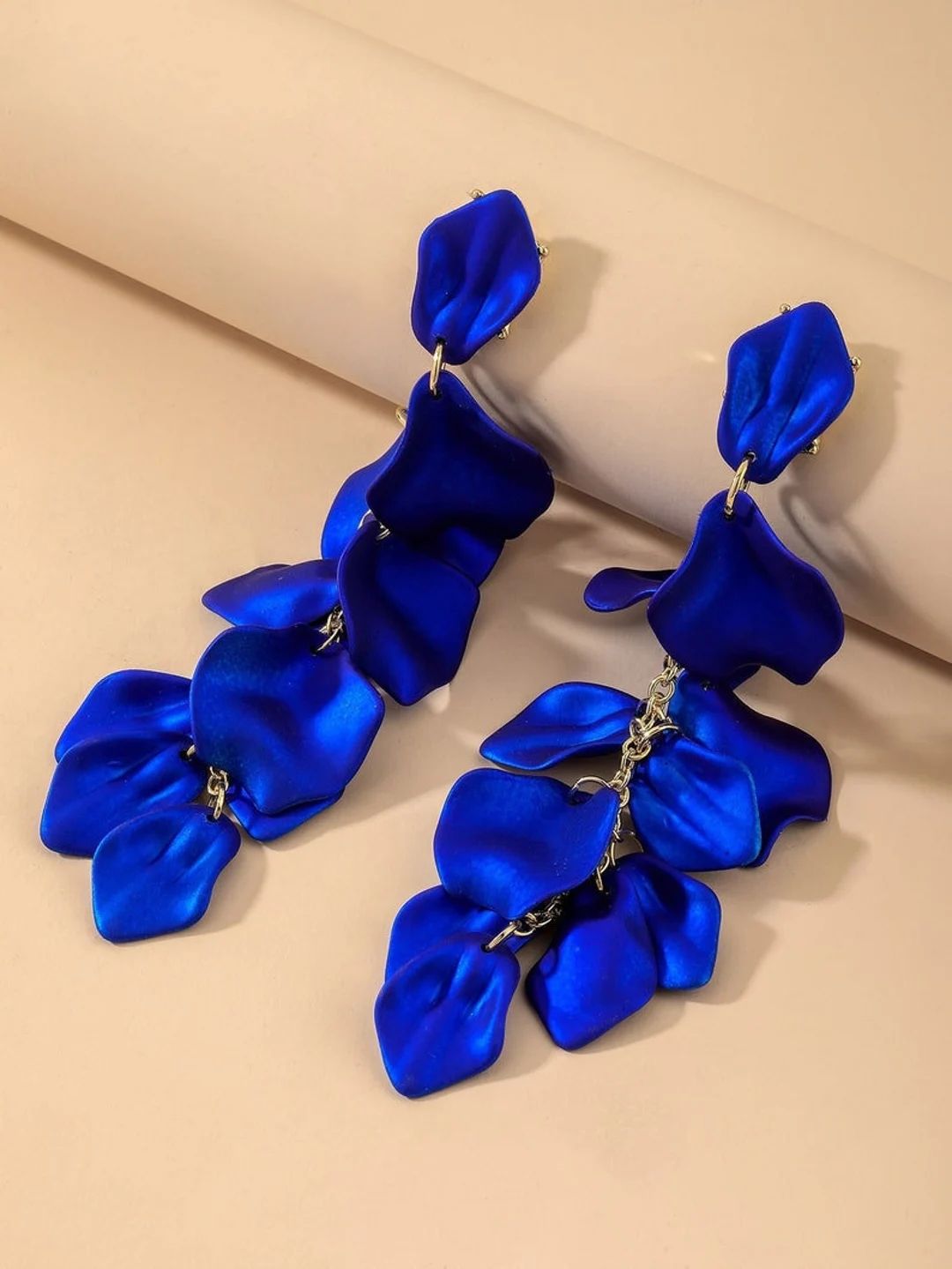 Royal Blue Acrylic Flower Petal Dangle Drop Earrings, Tiered Petal Earrings, Blue Petal Earrings,... | Etsy (US)
