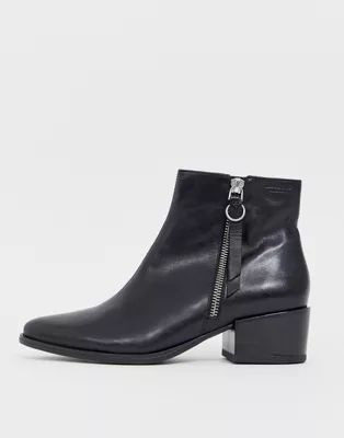 Vagabond Marja black leather flat ankle boots with side zip detail | ASOS US
