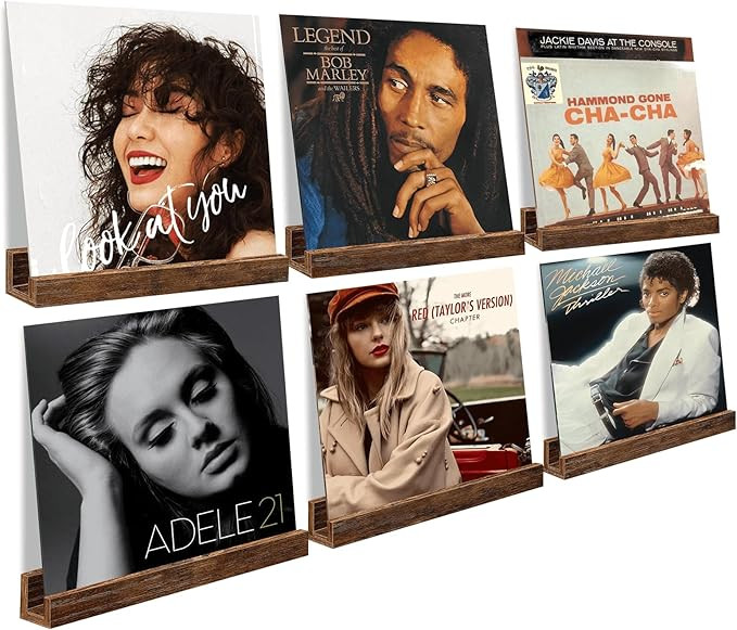 Vinyl Record Shelf Wall Mount, 12 inch Wooden Album Record Holder Display, Pack of 6 Floating She... | Amazon (US)