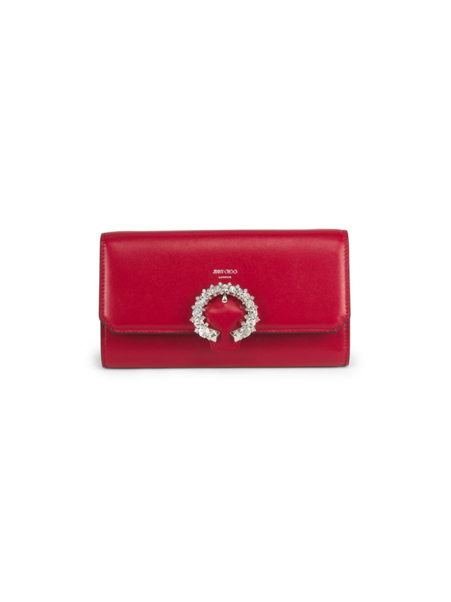 Shop Jimmy Choo Crystal Buckle Leather Mini Wallet Bag | Saks Fifth Avenue | Saks Fifth Avenue