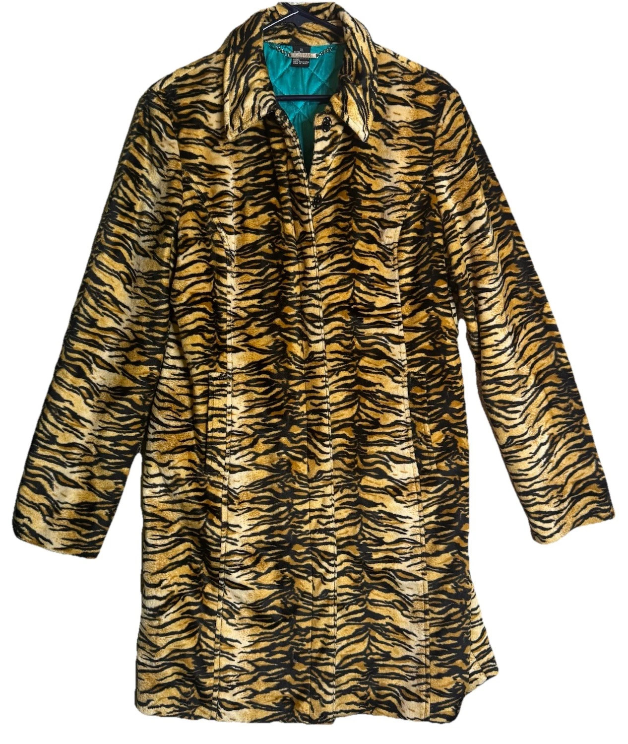 Vtg Guess Faux Fur Tiger Print Snap Coat Women’s Size XL Teal Quilted Lining Dmg | eBay US
