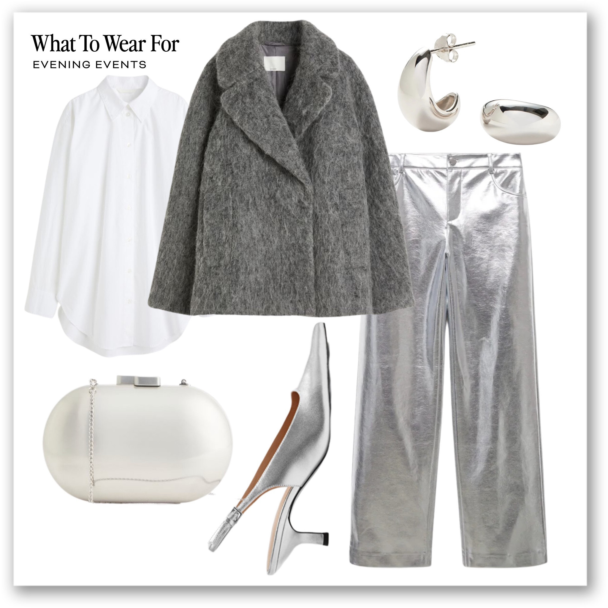 Evening style ✨

Black Friday, cyber week sale, New Year’s Eve, Christmas Day, metallic trousers, silver, partywear, clutch bag, sling back heels, white shirt, H&M 

#LTKstyletip #LTKCyberSaleUK #LTKCyberWeek