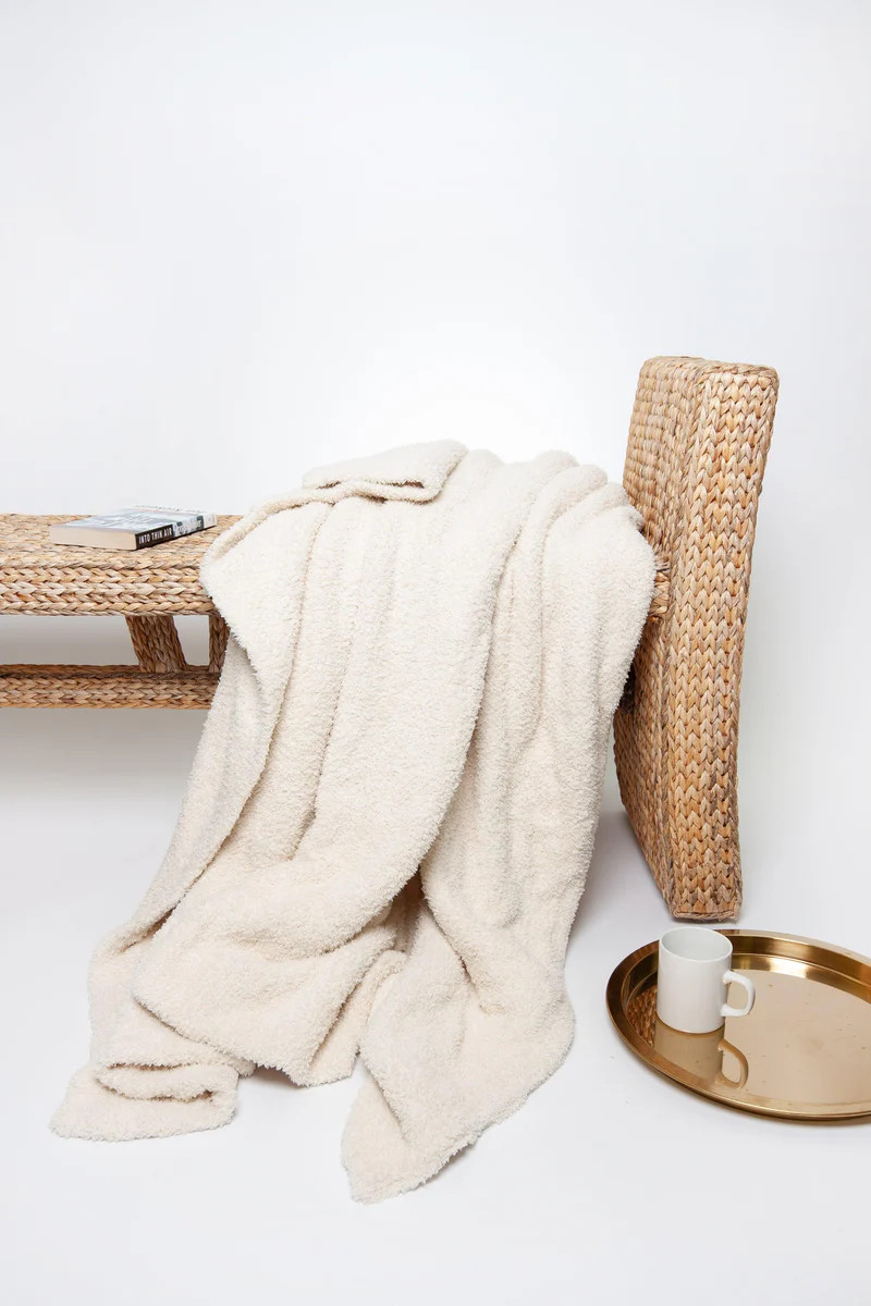 Cream Solid Double Layered Print Throw | Sunset Snuggles