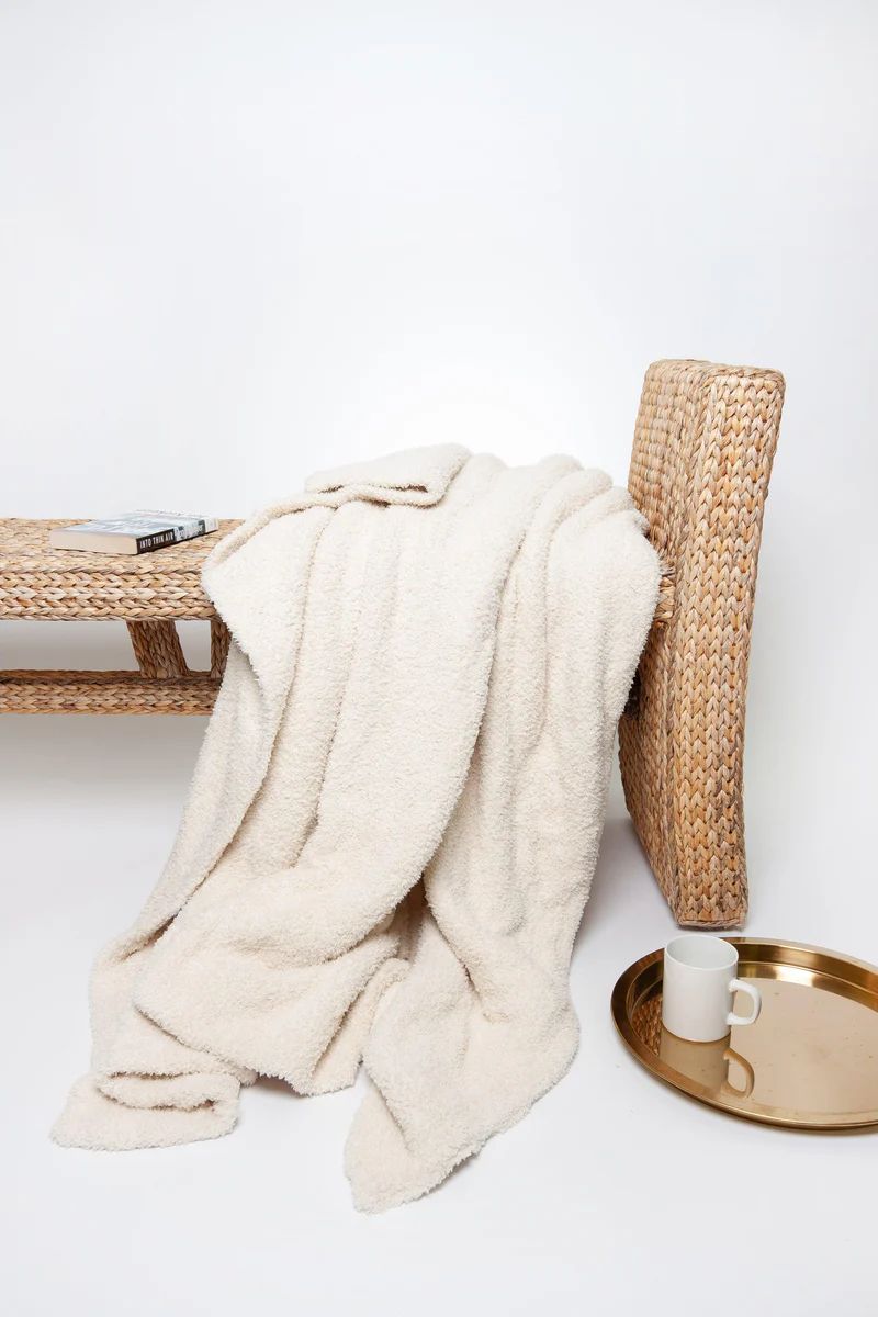 Cream Solid Double Layered Print Throw | Sunset Snuggles