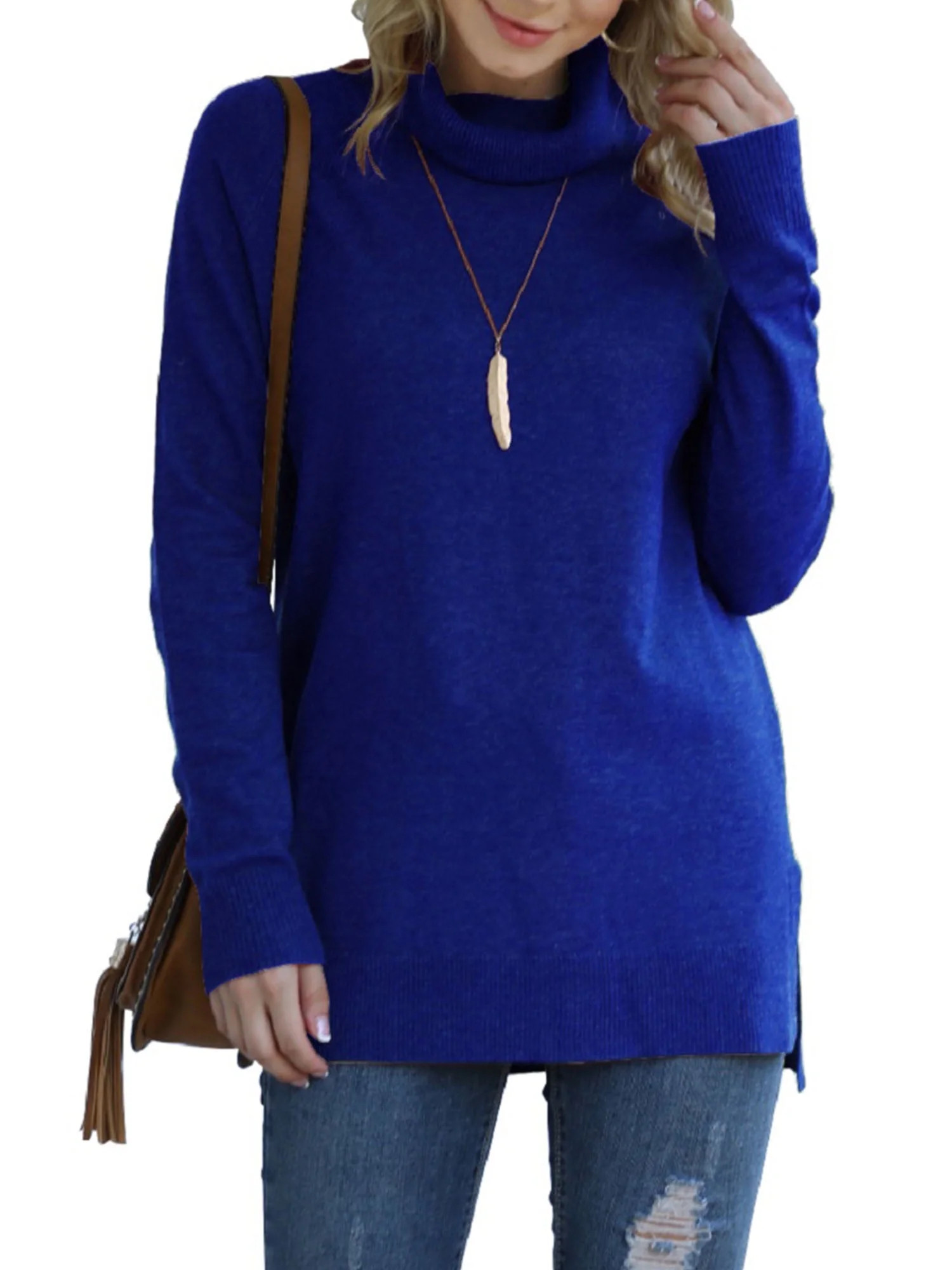 Anygrew Women Pullover Sweater Long Sleeve Casual Sweaters for Women Turtleneck Knit Jumper | Walmart (US)