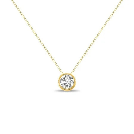 TimeLe$$ Classics Natural Round Diamond Bezel Pendant Necklace For Women in 14K Yellow Gold - 0.25 Carat | Walmart (US)