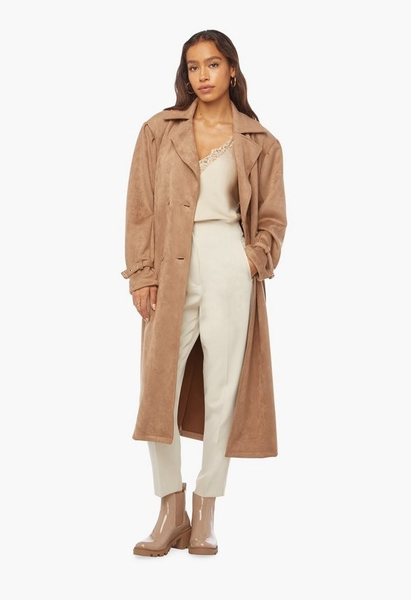 Faux Suede Double Breasted Coat | JustFab