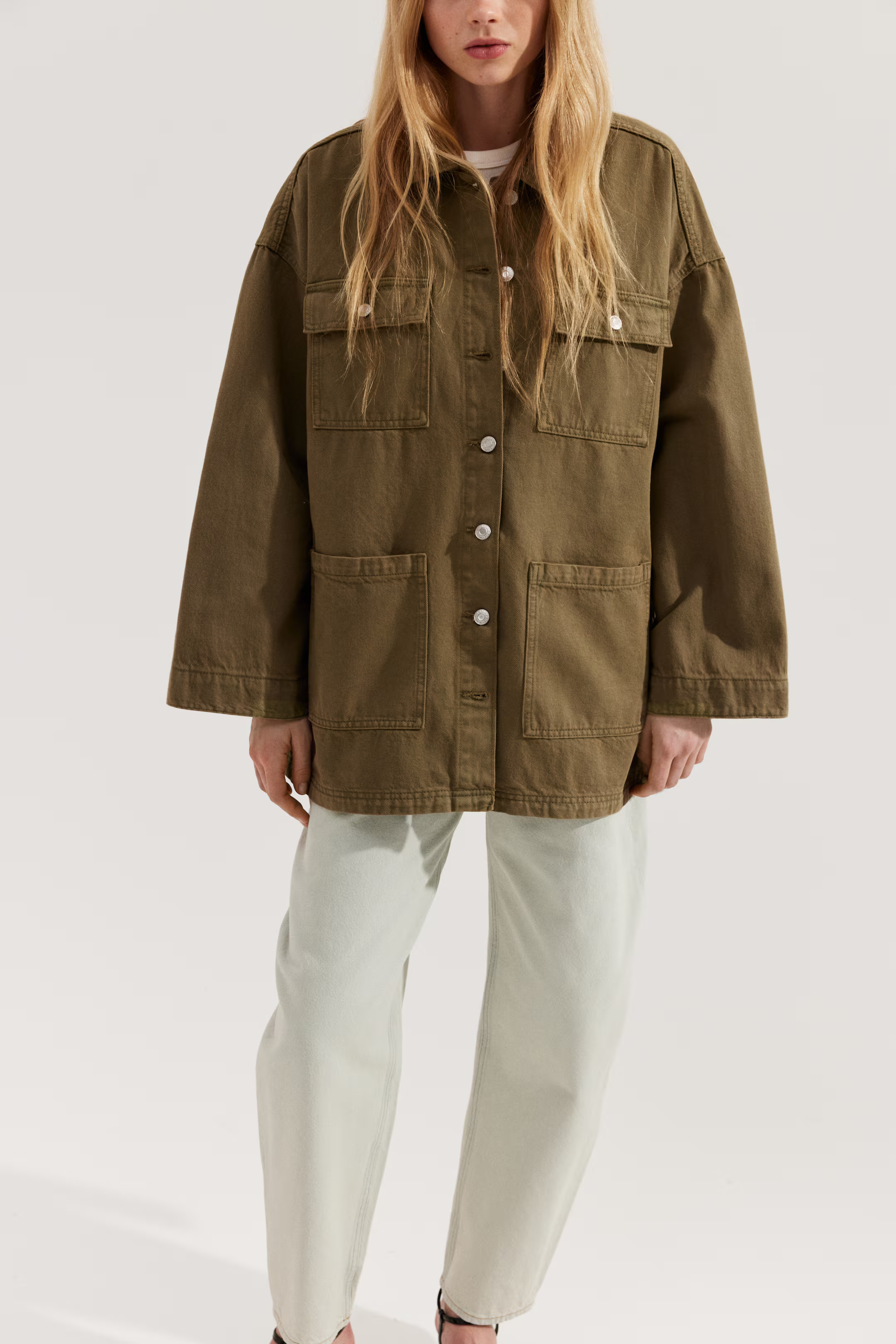 Tie Belt Denim Jacket - Olive green - Ladies | H&M AU | H&M (AU)