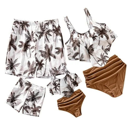 PatPat Girls Swimsuits Two Piece Bikini Set Coconut Tree Ruched Family Matching Bathing Suit Sizes 2-9 | Walmart (US)