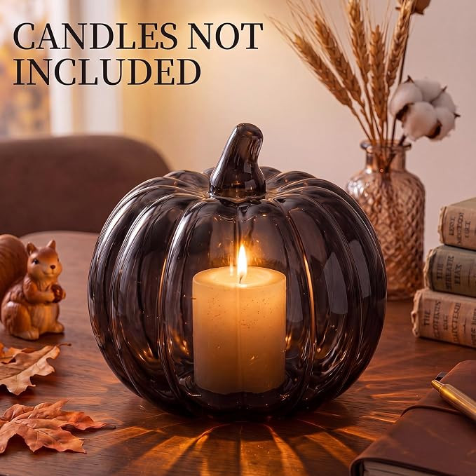 Qinyoung 8.6 Inch Glass Pumpkin Lamp Shades Fall Table Decor Pumpkin Cloche | Amazon (US)