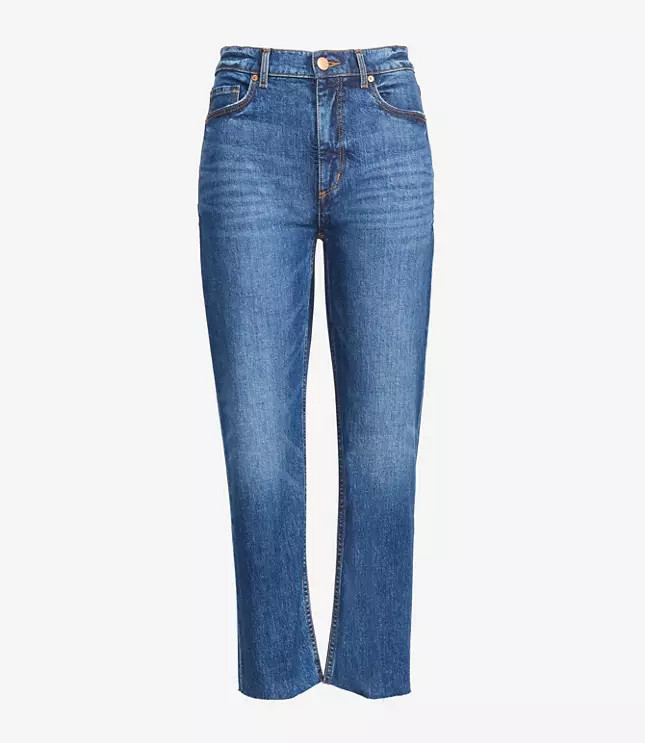High Rise Straight Crop Jeans in Authentic Dark Indigo Wash | LOFT