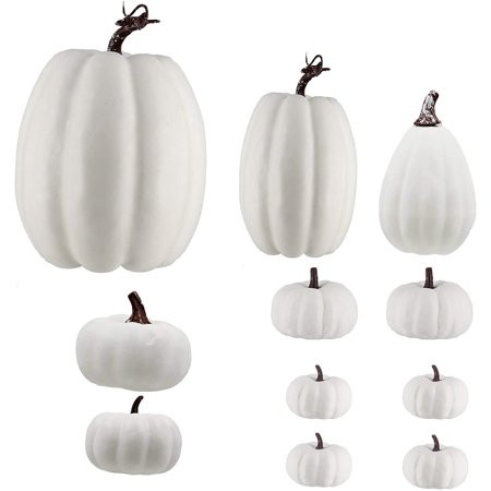 Gold Home12 Pack Thanksgiving White Pumpkin Decorations, 6 Sizes Artificial Pumpkins Fall Autumn Dec | Walmart (US)