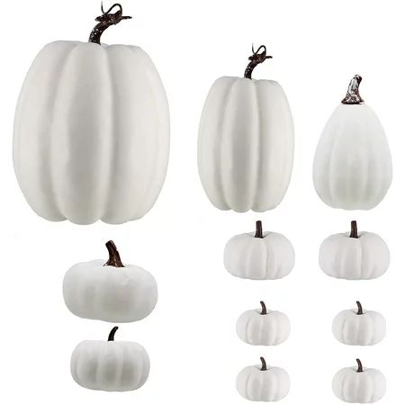 Gold Home12 Pack Thanksgiving White Pumpkin Decorations, 6 Sizes Artificial Pumpkins Fall Autumn Dec | Walmart (US)