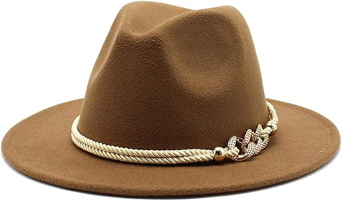 Gossifan Lady Fashion Wide Brim Felt Fedora Panama Hat with Ring Belt | Amazon (US)