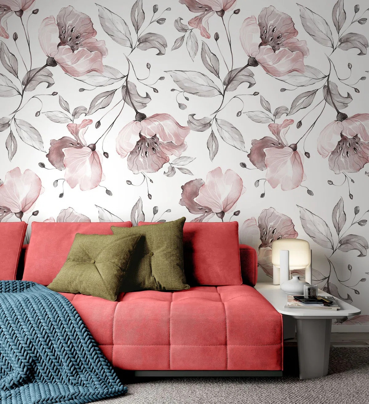 Pink Flowers And Leaves Design Background Removable Wallpaper | Wayfair North America