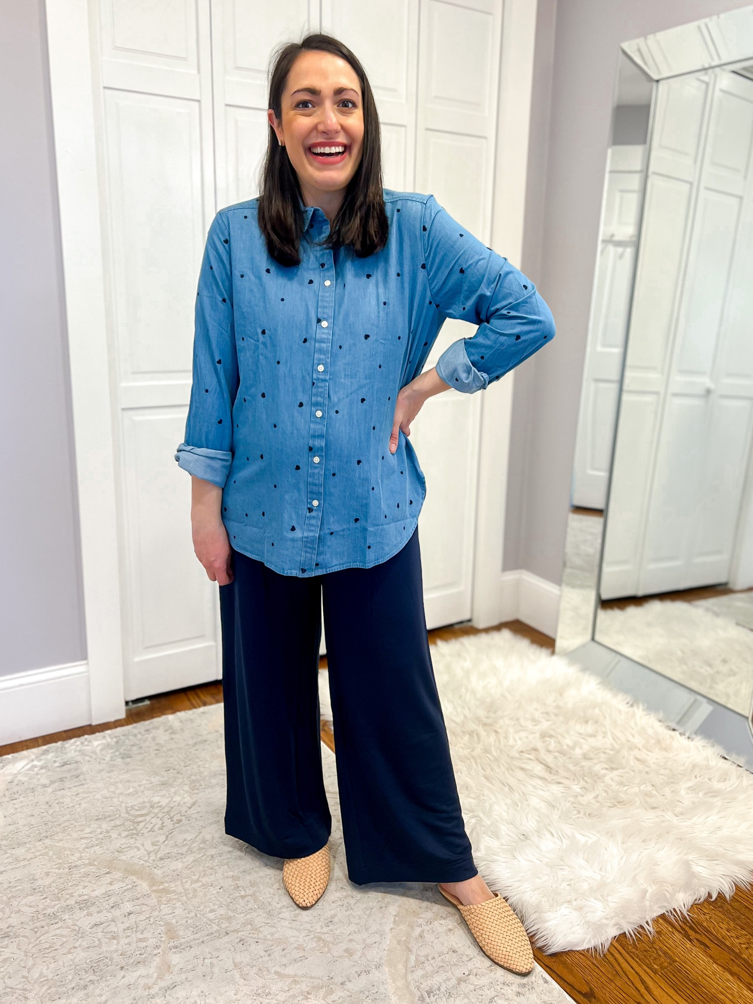 Loft 40% off top sale
Button down: medium
Pants: medium
Mules: sized up half

#LTKSale #LTKstyletip #LTKsalealert