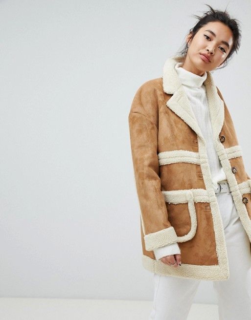 Neon Rose collared coat in faux shearling | ASOS US