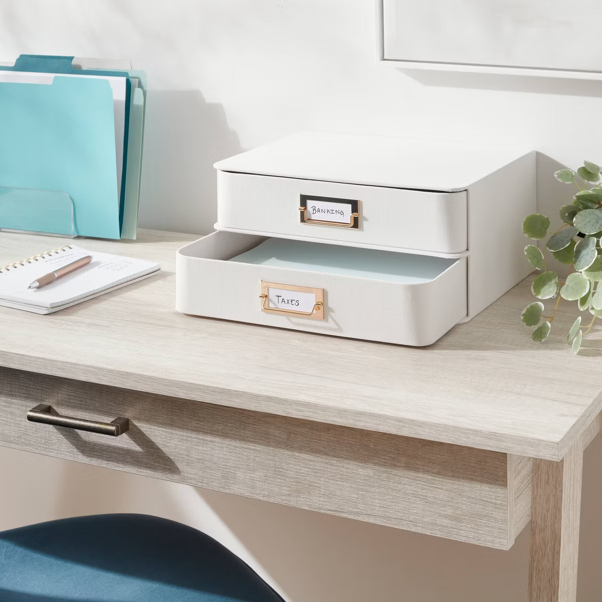 2 Drawer Decorative Fabric Box Ivory - Brightroom™: Rectangle, Off-White, Paper & Polyester, Sp... | Target