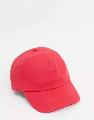 ASOS DESIGN vintage 6 panel soft baseball cap in red | ASOS (Global)