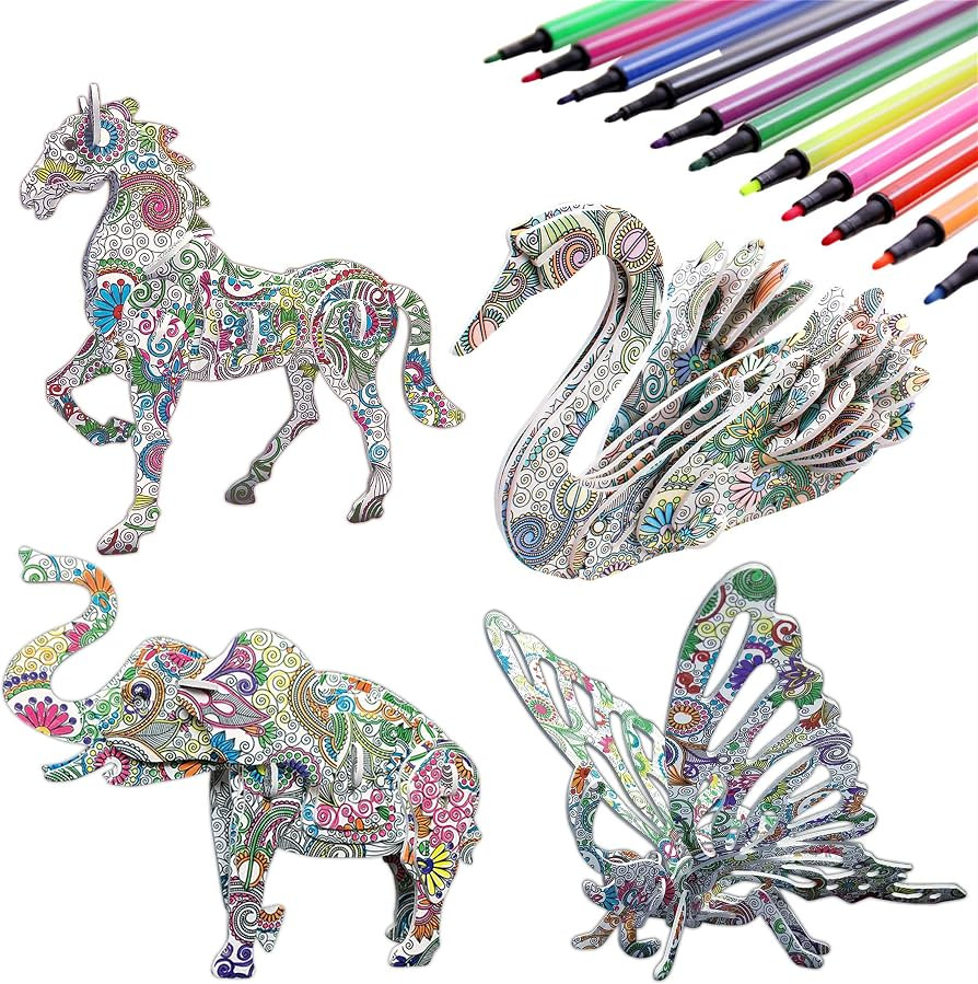 KAZOKU 3D Coloring Puzzle Set,4 Animals Puzzles with 12 Pen Markers,Easter Toys Art Coloring Craf... | Amazon (US)