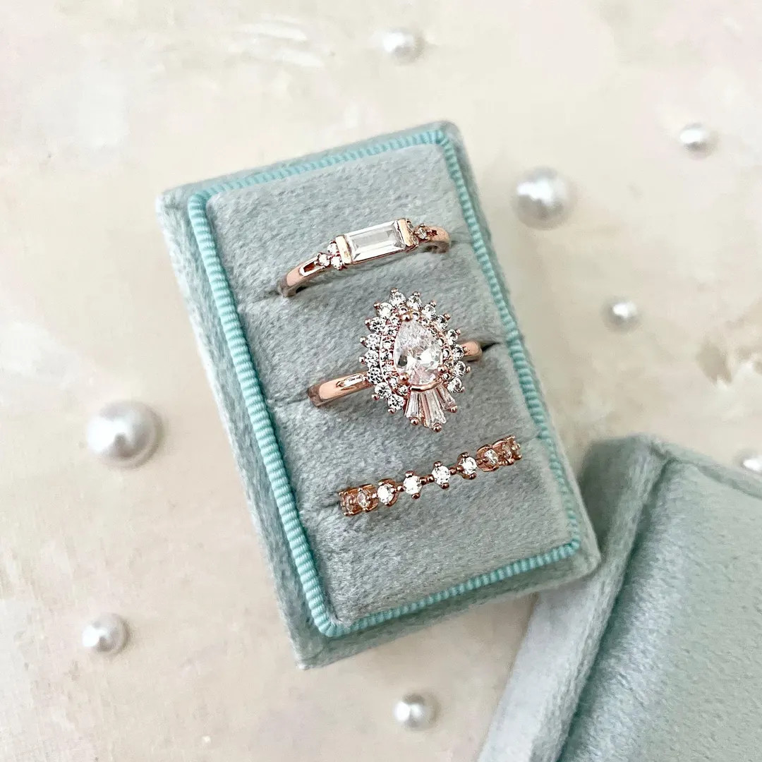 Sage Green 3 Slot Ring Box, Sage Green Ring Box, Flat Lay Prop, 3 Slot Ring Box Green, Wedding Fl... | Etsy (US)