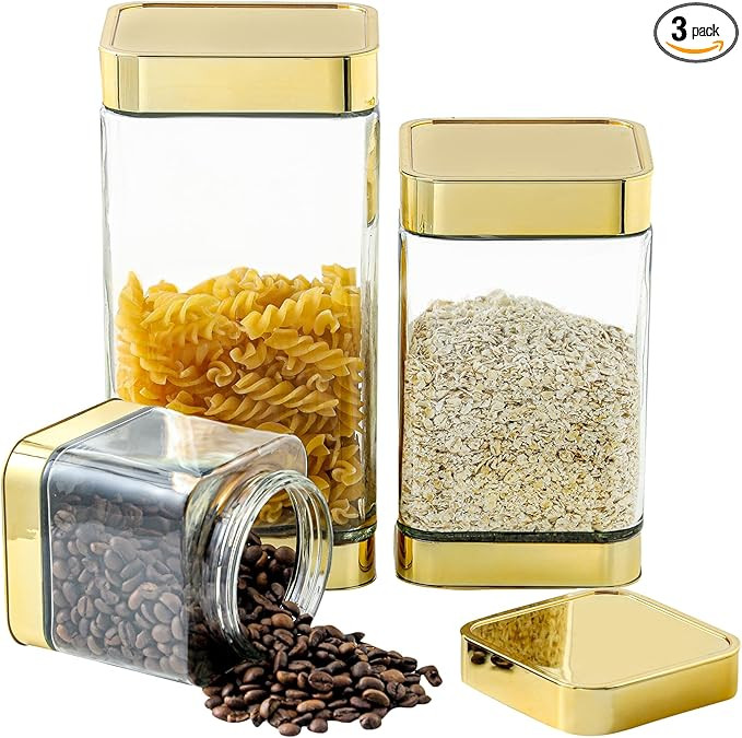 Glass Storage Jars-Large Kitchen Glass Canisters with Airtight Lids -Coffee Pasta Sugar Tea Snack... | Amazon (US)
