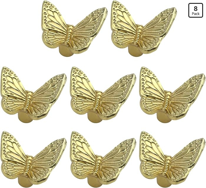 8Pcs Butterfly Drawer Knobs Decorative Cabinet Knobs Brass Gold Single Hole Furniture Household K... | Amazon (US)