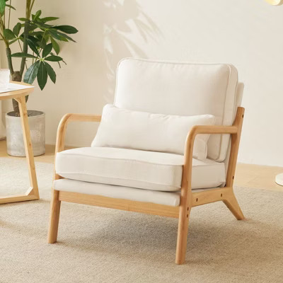 Karl Home Mid Century Solid Wood Accent Chair Upholstered Armchair with an Extra Pillow | Target