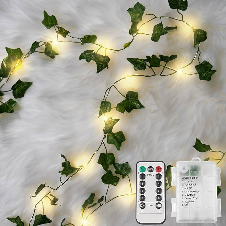 suddus Vine with Fairy Lights Battery Operated, 33ft 100 LED Ivy String Lights with Remote, Leaf ... | Amazon (US)