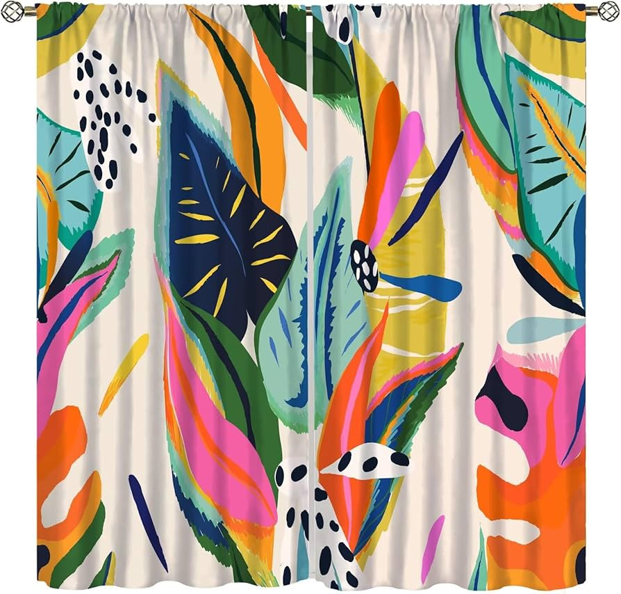 Colorful Flower Window Curtains, Abstract Bright Flower Blossom Botanical Print Curtain Light Fil... | Amazon (US)