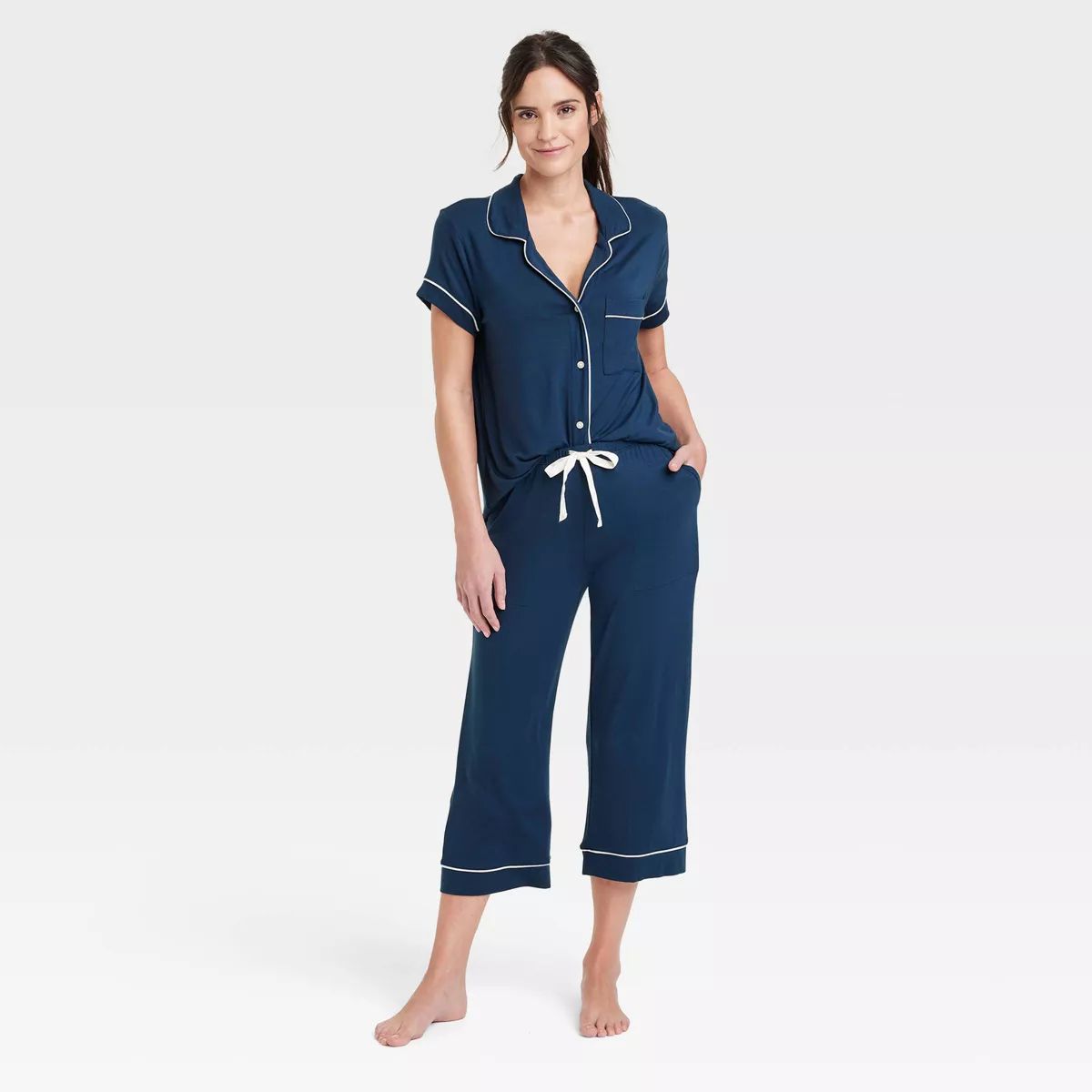 Women's Beautifully Soft Short Sleeve Notch Collar Top and Pants Pajama Set - Stars Above™ | Target