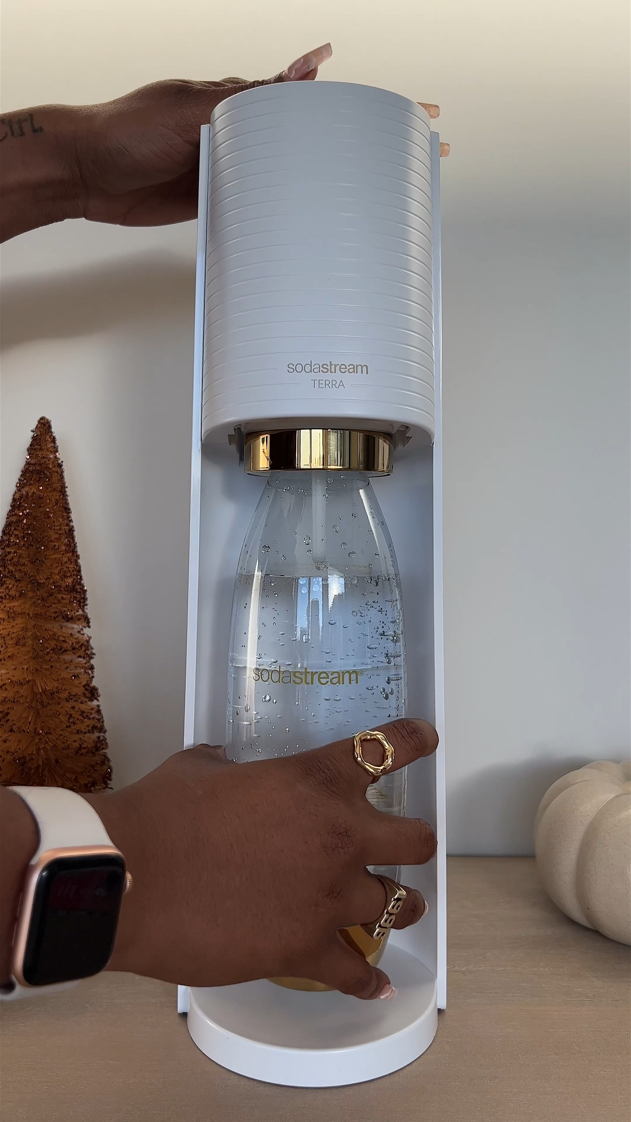 My new @sodastream Terra Gold added the perfect amount of fizziness to my caramel spiked apple
cider that i never knew i needed. i’m obsessed! Just add in a few cherry bubly drops (with zero sugar
and calories) and now you have your new fall-time drink in your hands. 

Spiked caramel apple cider recipe:
4oz Apple Cider
2oz Rum
Ground cinnamon
Caramel sauce
*Add ingredients into shaker with ice then pour into glass.

Follow up with:
Adding 3/4 tsp @sodastream cherry bubly drops into your already sparking water bottle
Pour 2-3oz of sparkling water to the rim of your glass

Finish off with:
Slicing 2-3 apple slices
1 cinnamon stick
Add cinnamon sugar to rim of your glass
Drizzle Caramel sauce on top

Enjoy!  
@target @targetstyle @shop.ltk #liketkit 

#LTKGiftGuide #LTKSeasonal #LTKhome