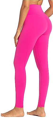 Sunzel Workout Leggings for Women, Squat Proof High Waisted Yoga Pants 4 Way Stretch, Buttery Soft 28" Inseam Hot Pink Large | Amazon (US)