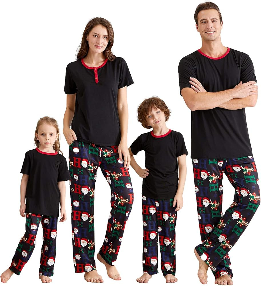 IFFEI Christmas Pajamas for Family Matching Holiday PJ's Sets with Short Sleeve Tee and Pants Lou... | Amazon (US)