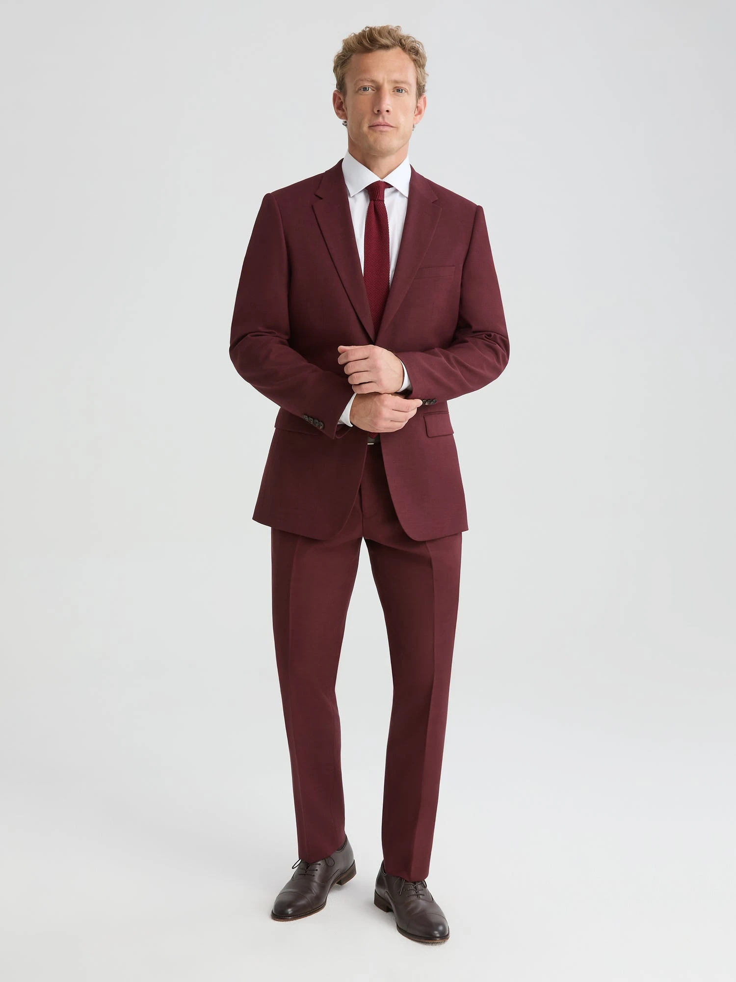 Men\u2019s Cabernet Linen-Look Suit | Dark Red Suit | Wedding Suit | SuitShop | SuitShop
