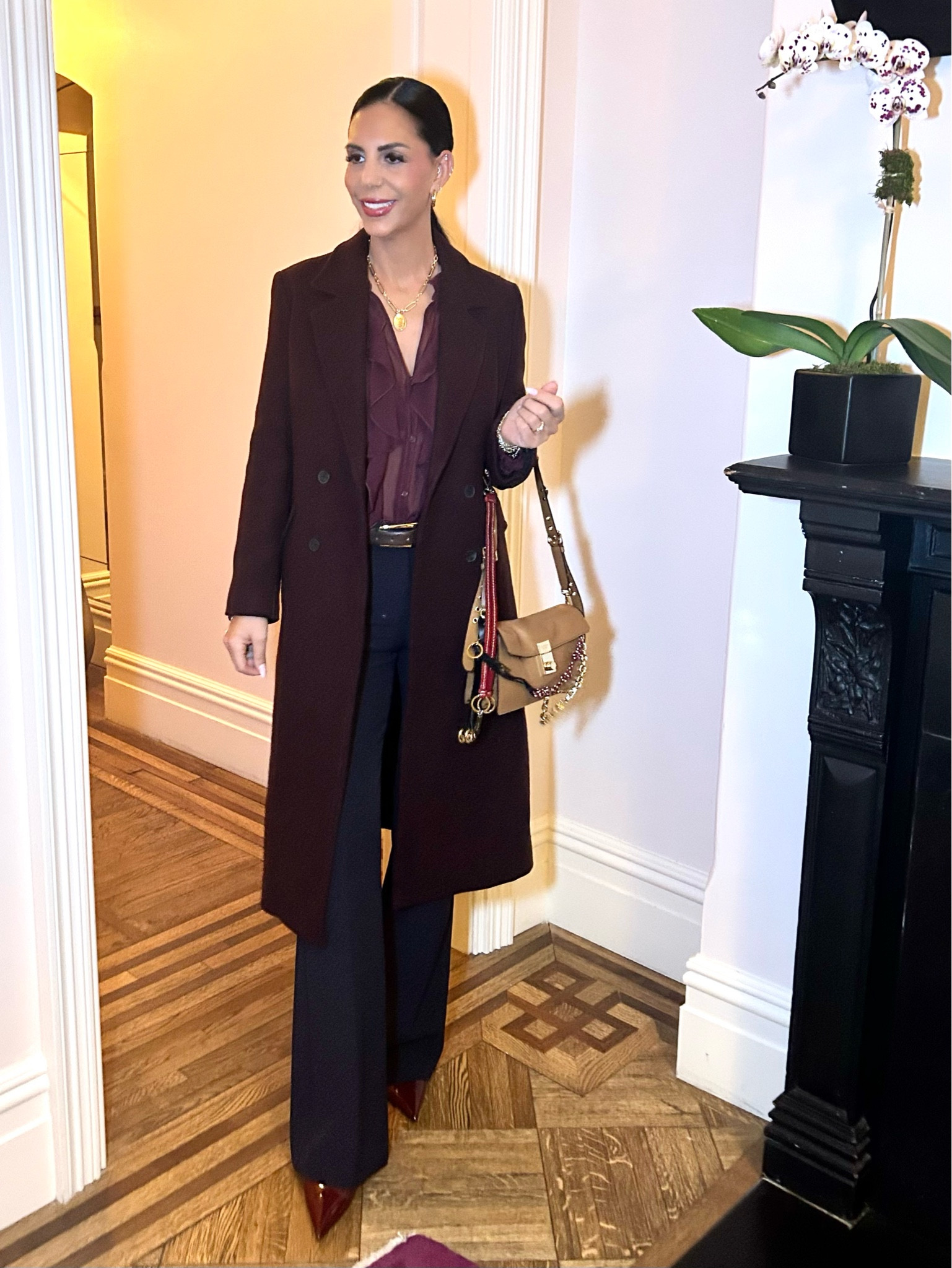 NYFW with LTK and Zara 
A moment for a burgundy and navy 
Zara coat- small 
Zara blouse- small (obsessed) 
Shoes are so comfortable from Zara and tts 
Old express pants- i will link similar 
Prada bag is so fun and part of their newest line 

#LTKU #LTKNYFW #LTKParties