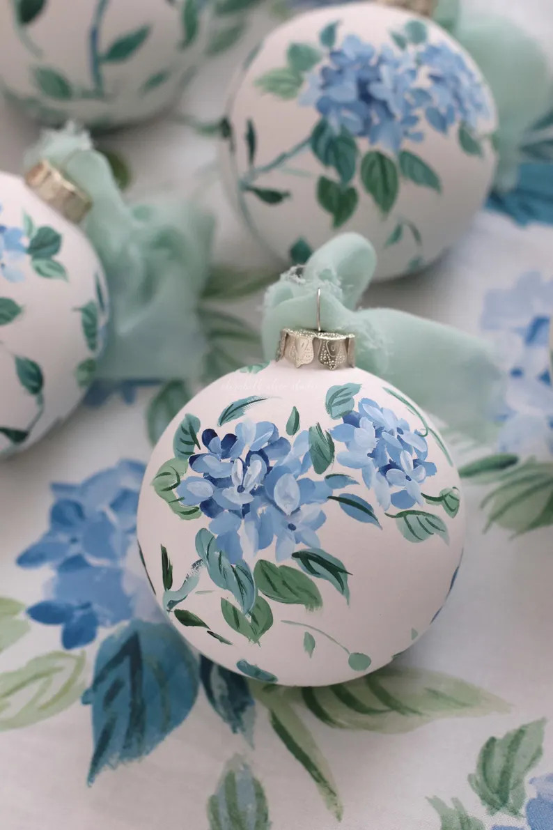 Blue Hydrangea Chinoiserie Hand-painted Ornament - Etsy | Etsy (US)