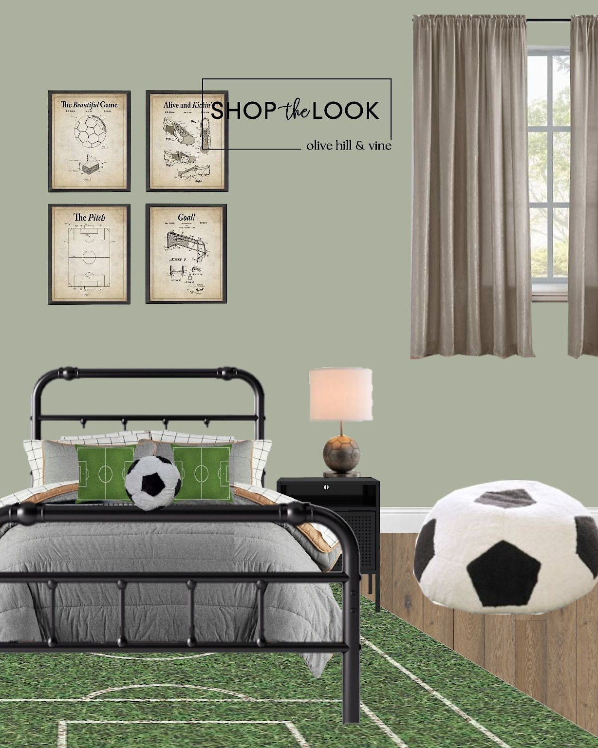Game on. A bold setup for your MVP, with a black tubular bed, locker-style nightstands, soccer ball pillows, and a pitch-inspired rug. Add themed art and a bean bag for a winning finish.  

 

#LTKHome #LTKKids #LTKFamily