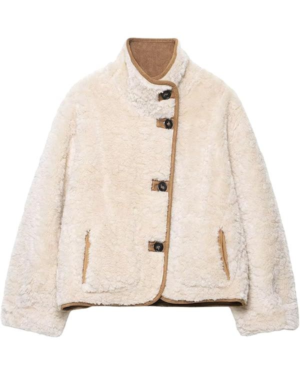 Chevara Women’s Reversible Double-Faced Jacket Stand Collar Long Sleeve Button Down Faux Suede ... | Amazon (US)