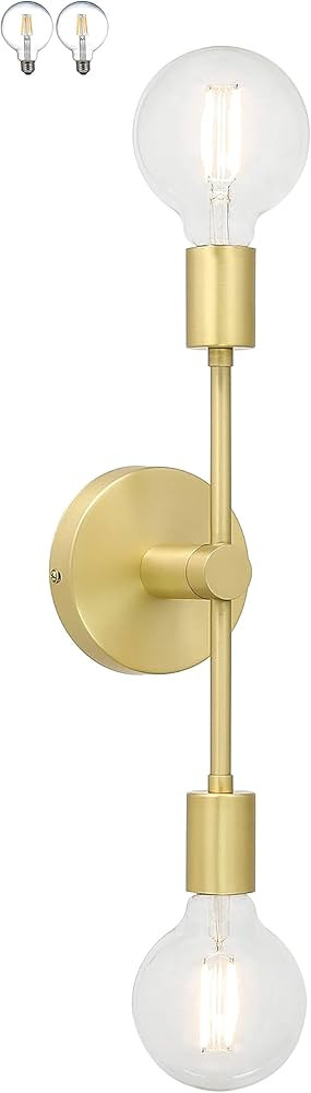 XiNBEi Lighting Wall Light Double Wall Sconce with LED Bulb, Vanity Light Satin Brass Finish for ... | Amazon (CA)