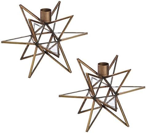 Cypress Home Brass Moravian Star Metal Taper Candle Holders, Set of 2 | Amazon (US)